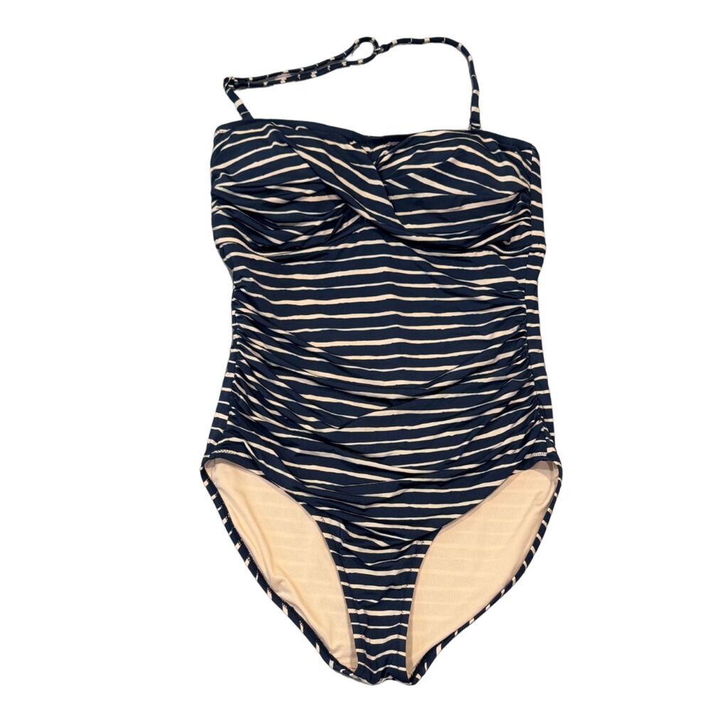 Garnet Hill Blue White Striped Halter Convertible One Piece Swimsuit Size 10